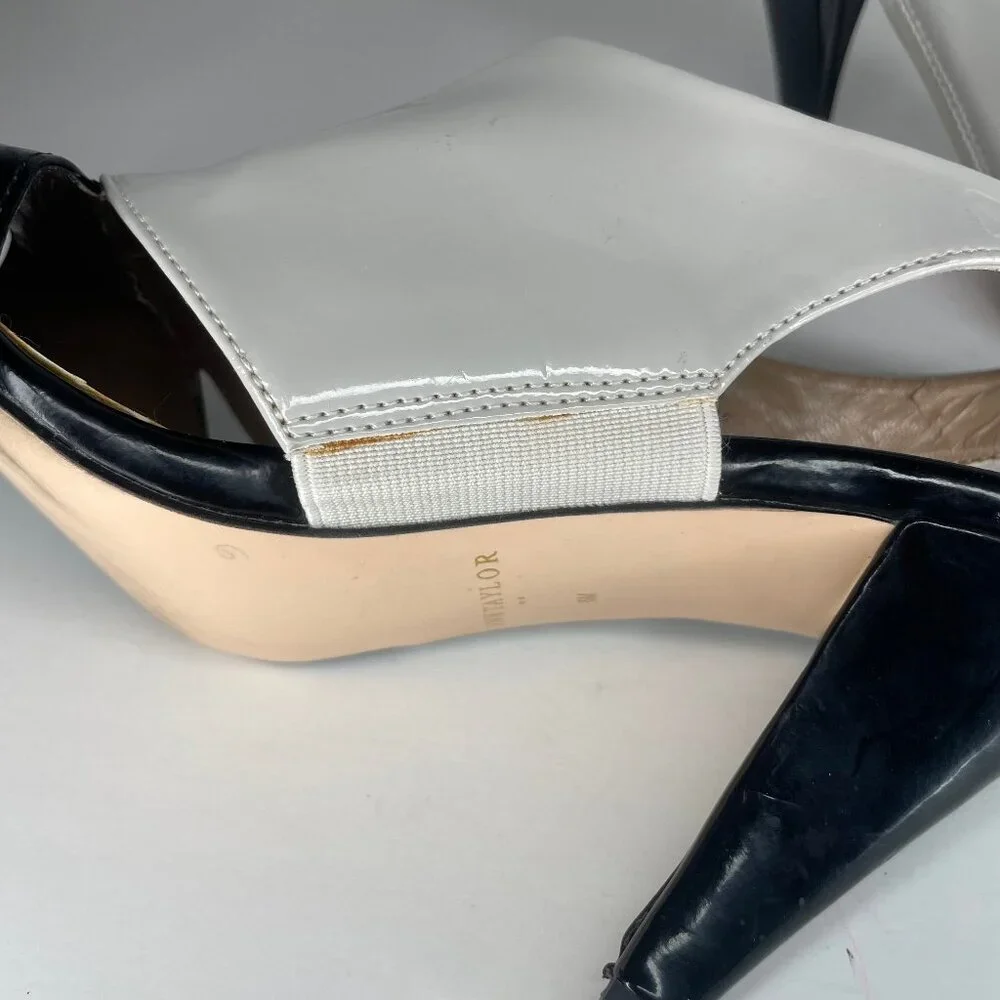 ANN TAYLOR Whimsigoth Mod Patent Colorblock Peep Toe Slingback Sandals Heels 6M